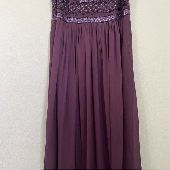Adrianna Papell Formal Sleeveless Bead Bodice Chiffon Gown Color Purple Size 8 - Picture 4 of 11